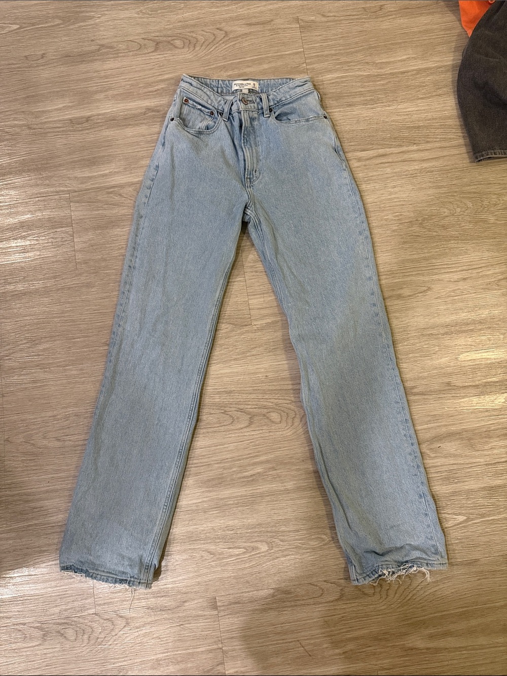 Abercrombie & Fitch Faded Light Blue Straight Leg Jeans Curve Love Fit